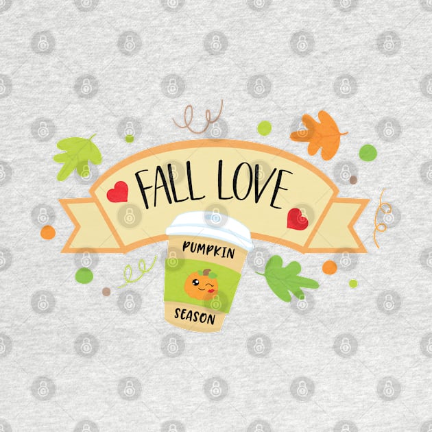 Pumpkin Spice Season Fall Love Autumn Orange Leaves Cute by Rosemarie Guieb Designs